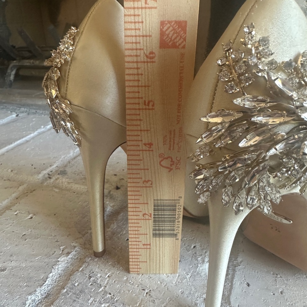 Badgley Mischka Cream Wedding Stilettos with Crystal Embellishments - Picture 8 of 8